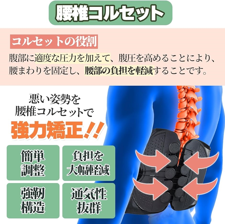 腰椎サポーター 腰用 サポートベルト 骨盤ベルト コルセット 固定サポート 腰用ベルト 男女兼用 Sサイズ( ブラック,  S)｜horikku｜03