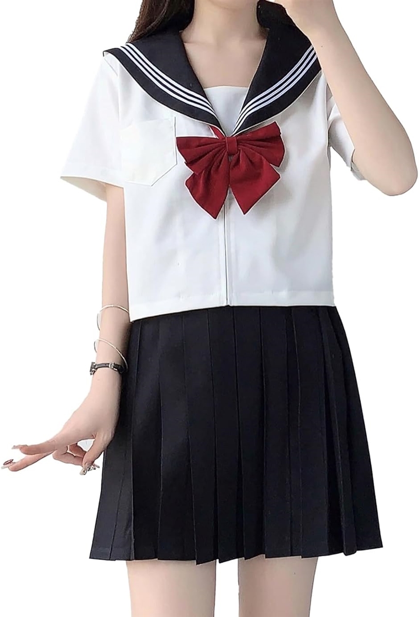 JKコスプレ 3点セット セーラー服 制服 女子高校生 コスチューム 半袖、M( 半袖,  M)