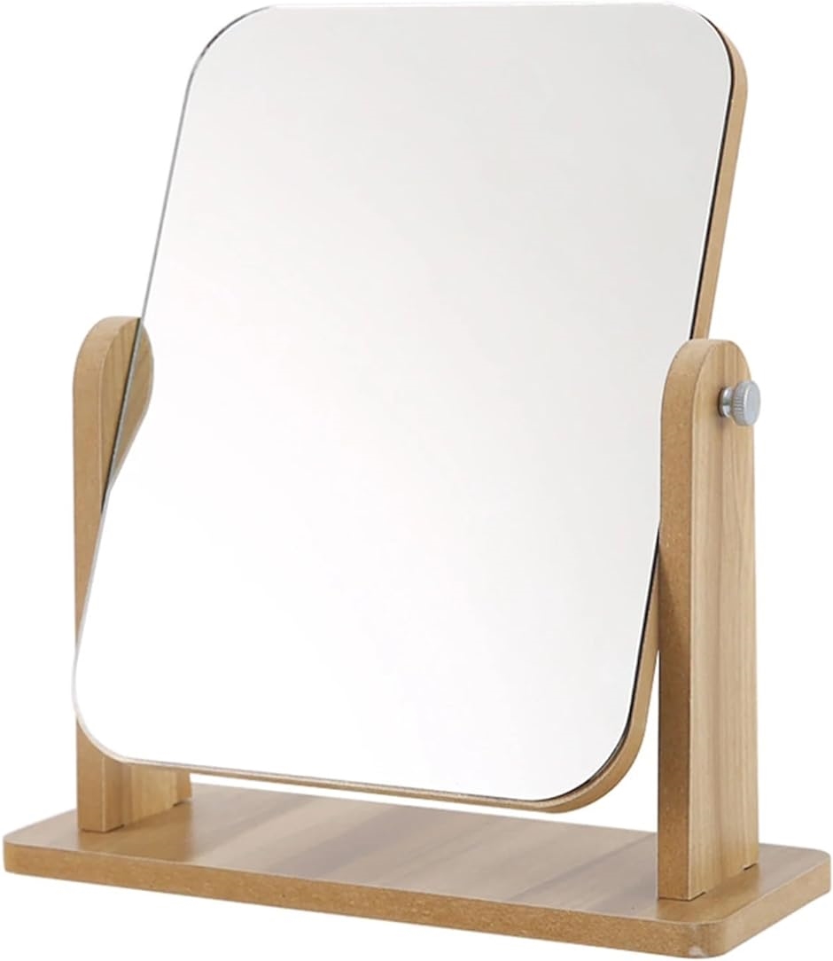 卓上ミラー 鏡 卓上鏡 置き鏡 スタンド 木製フレーム メイクアップ 化粧用 インテリア( 大)