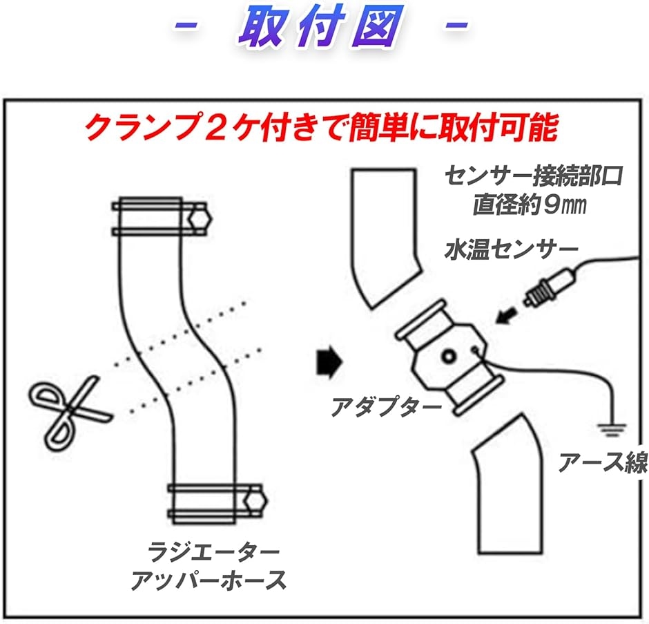 汎用 水温センサー アタッチメント 水温計 パイプ ジョイント ラジエーターホース バンド付き アダプター ゲージ( ブルー,  38)｜horikku｜05