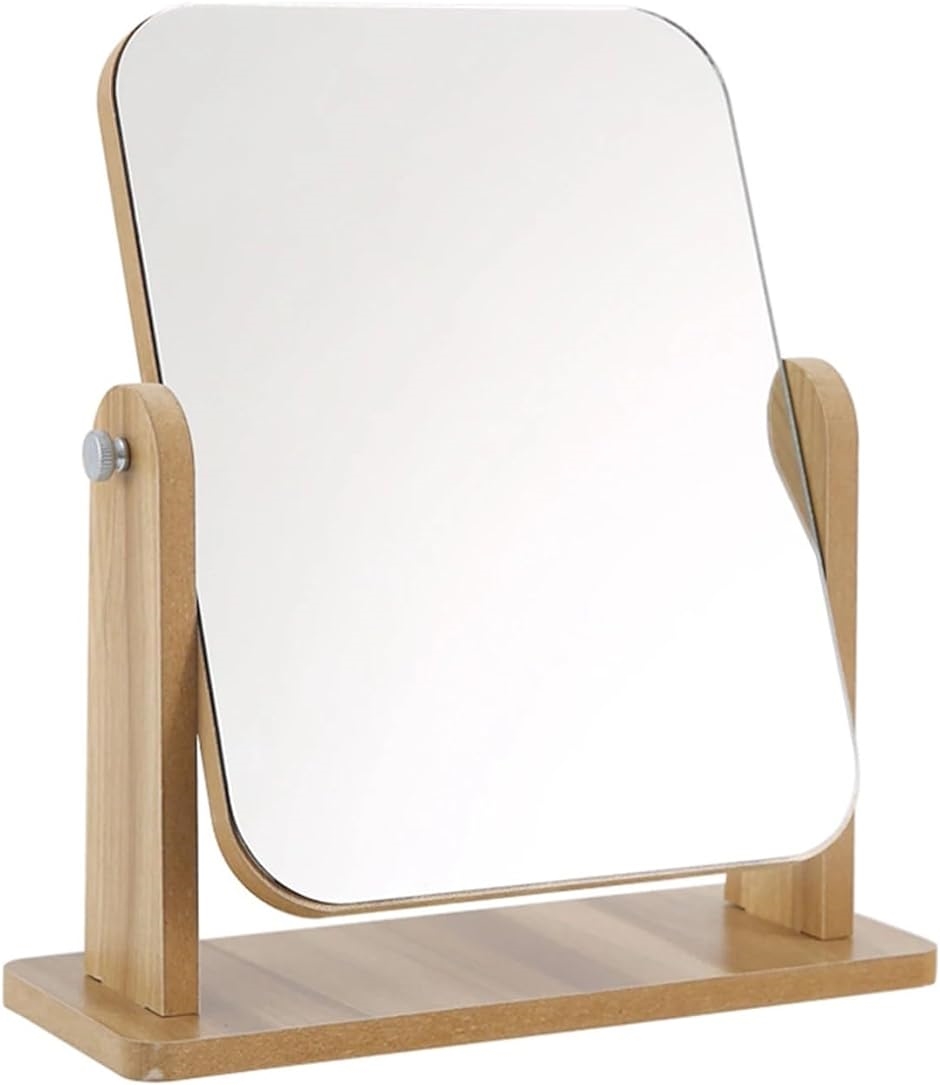 卓上ミラー 鏡 卓上鏡 置き鏡 スタンド 木製フレーム メイクアップ・化粧用 インテリア( 小)