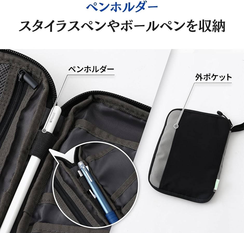 A5サイズ 見開き マルチポーチ モノマガジン掲載iPad mini 8インチ タブレットケース 薄型( グレー,  A5サイズ)｜horikku｜05