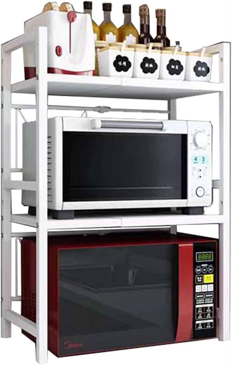 レンジラック キッチン収納 伸縮テーブル 幅47〜93cm スチール製 ホワイト レンジ上ラック スチールラック 幅 42-64cm伸縮式 荷重30kg レンジ台