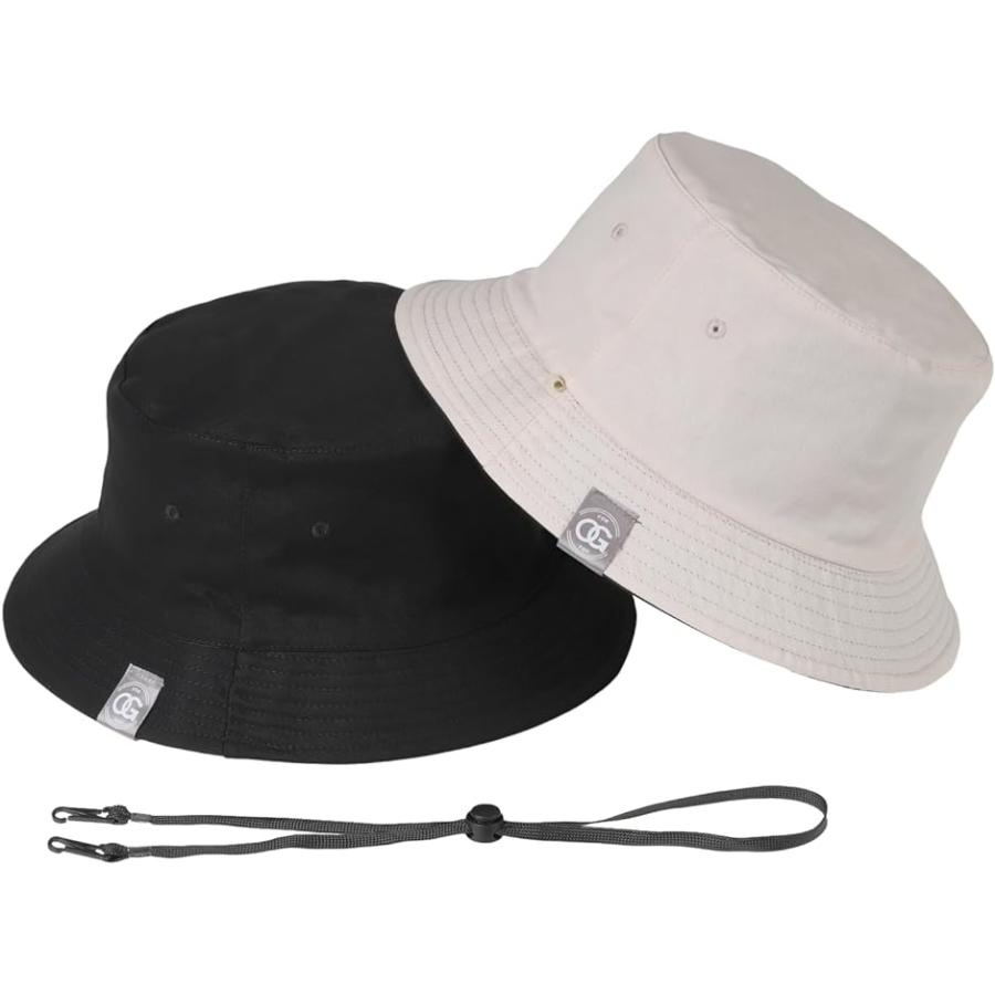 バケットハット 大きいサイズ メンズ 帽子 バケハ リバーシブル 紐付き ブラック、ベージュ( ブラック ベージュ,  3L)