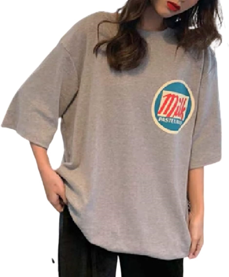 tシャツ レディース 半袖 ゆったり ロゴ トップス オーバーサイズ ティーシャツ ルームウェア( グレー,  XL)｜horikku