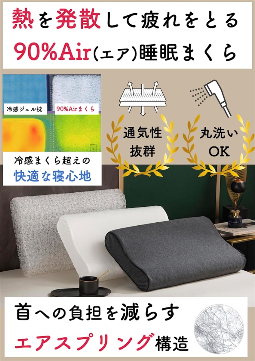 90%Air 睡眠まくら 高反発 ストレートネック エアスプリング 通気性 体