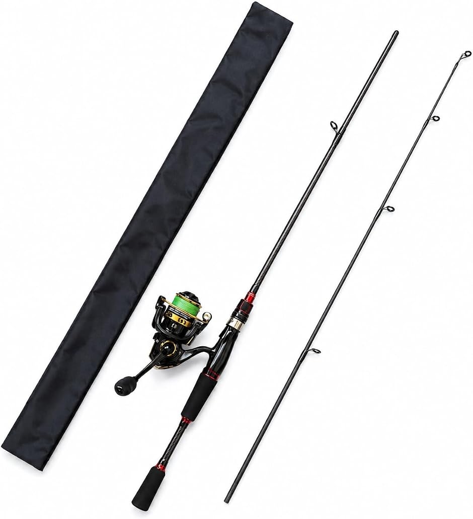 釣りセット 6ft 180cm ルアーロッド＆スピニングリール3000番 PEライン1.2号巻き済み (ブラック,  180cm)