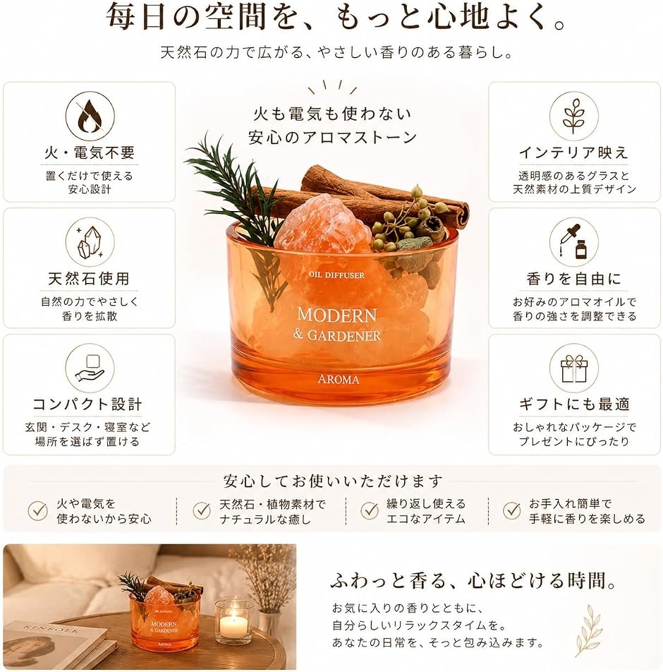 アロマストーン ストーンディフューザー 天然石 グラス アロマオイル