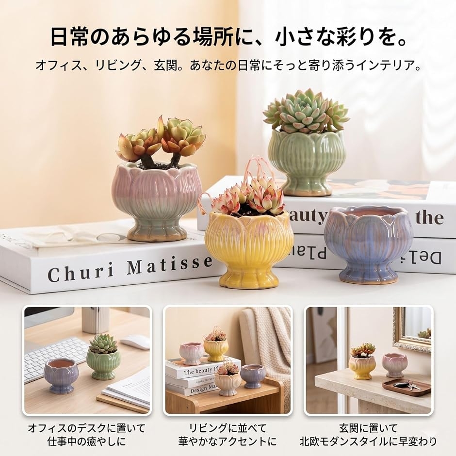 多肉植物 鉢 4個 陶器 観葉植物 盆栽 サボテン 排水穴 a031 (4色セット