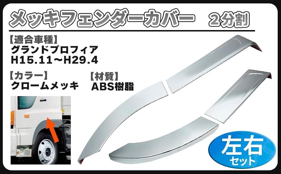 日野 グランドプロフィア 17 メッキ フェンダー カバー 2分割 左右