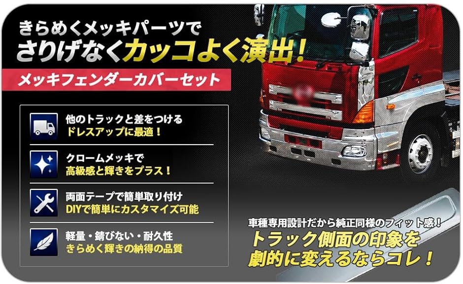 日野 グランドプロフィア 17 メッキ フェンダー カバー 2分割 左右