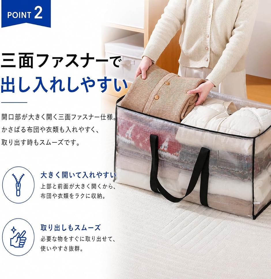 GLOFIN 布団収納袋 92L 2個セット 衣類収納ケース 防水防塵 三面