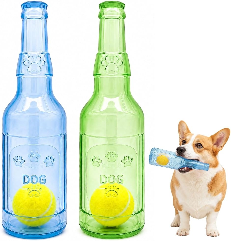 犬用噛むおもちゃ ボトルタイプ 使い分け 2個セット 音が鳴る テニス