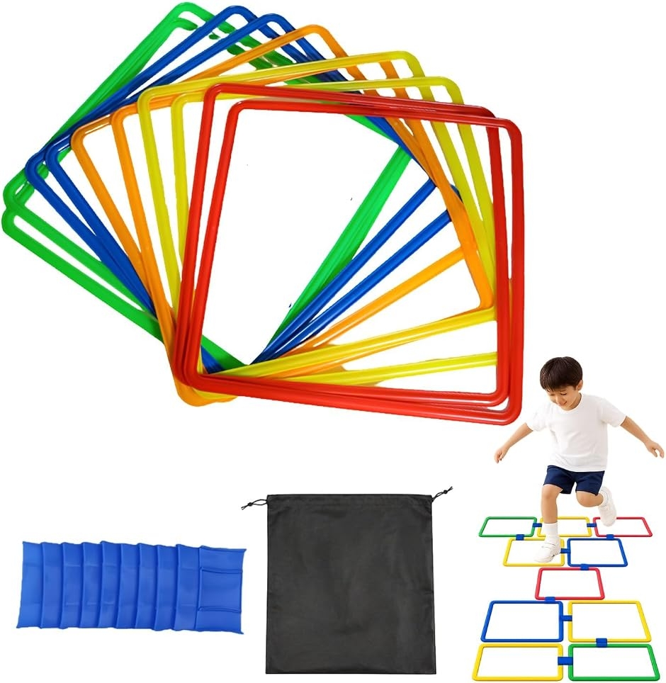 ケンケンパリング トレーニング用品 ミニフープ ジョイント固定 収納袋付き 外遊び ジャンプ運動 多用途 (正方形38cm - 10個)