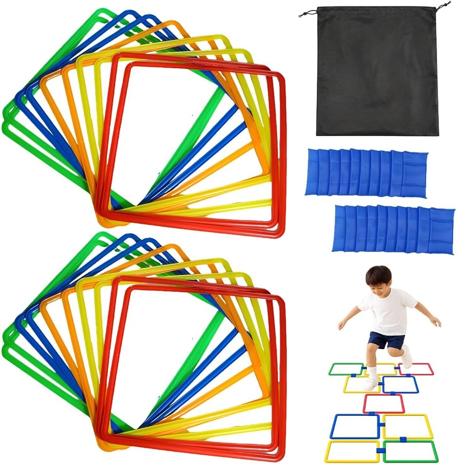 ケンケンパリング トレーニング用品 ミニフープ ジョイント固定 収納袋付き 外遊び ジャンプ運動 多用途 (正方形38cm - 20個)
