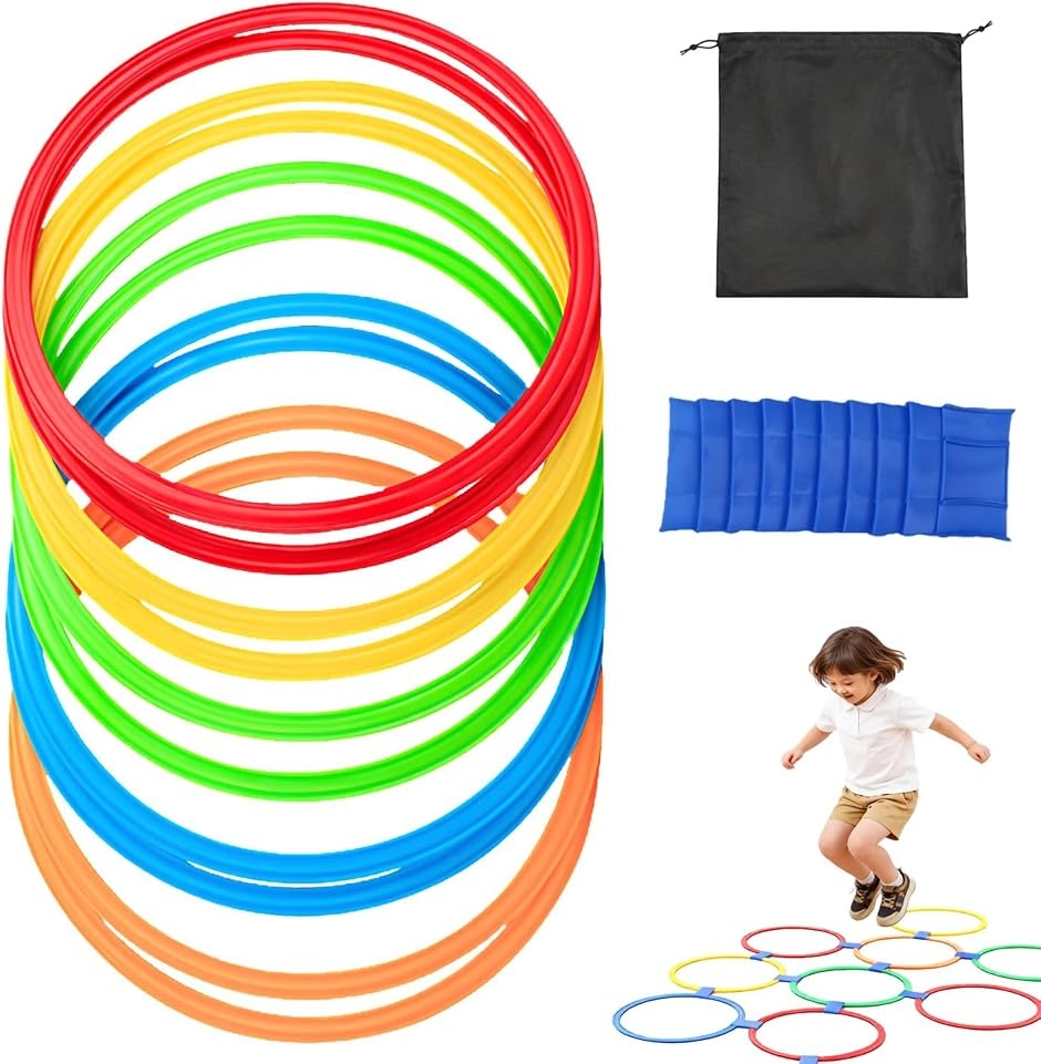 ケンケンパリング トレーニング用品 ミニフープ ジョイント固定 収納袋付き 外遊び ジャンプ運動 多用途 (円形28cm - 10個)