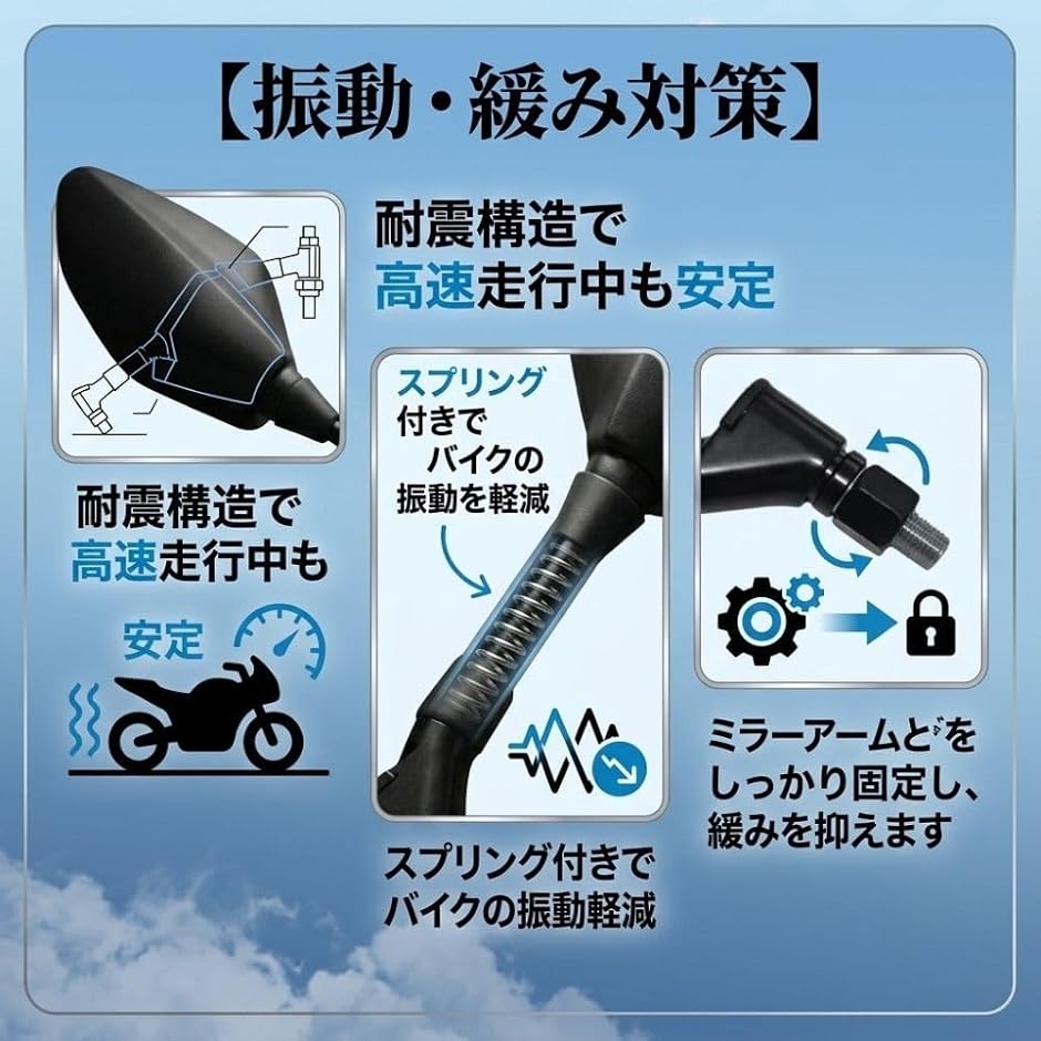 バイクミラー 汎用 オートバイ 左右セット 凸面鏡 8mm 10mm 正ネジ 逆