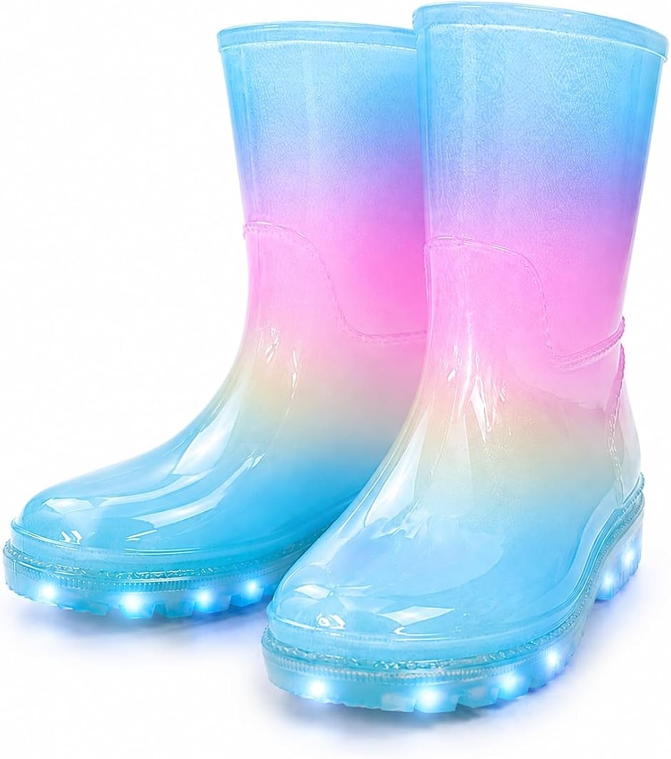 光る 長靴 キッズ レインシューズ LED レインブーツ 子供 男の子 女の子 防水 軽量 滑りにくい (パープル, 16.0 cm)