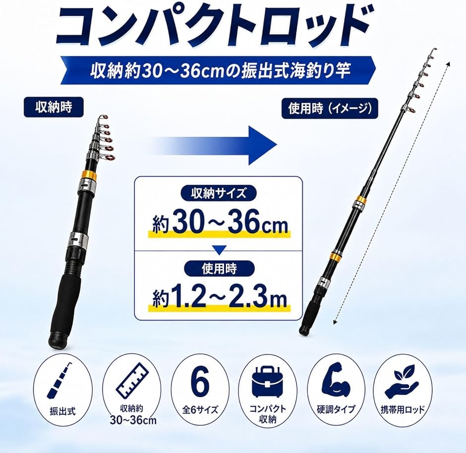 テレスコピック 釣り竿 磯竿石鯛　振出式 コンパクトロッド コンパクトロッド 振出竿 テレスコピックロッド スピニングロッド 携帯