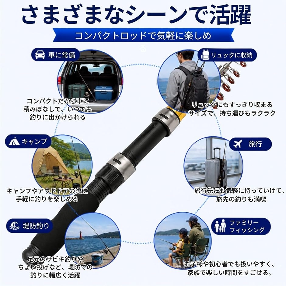 コンパクトロッド 振出竿 テレスコピックロッド スピニングロッド 携帯