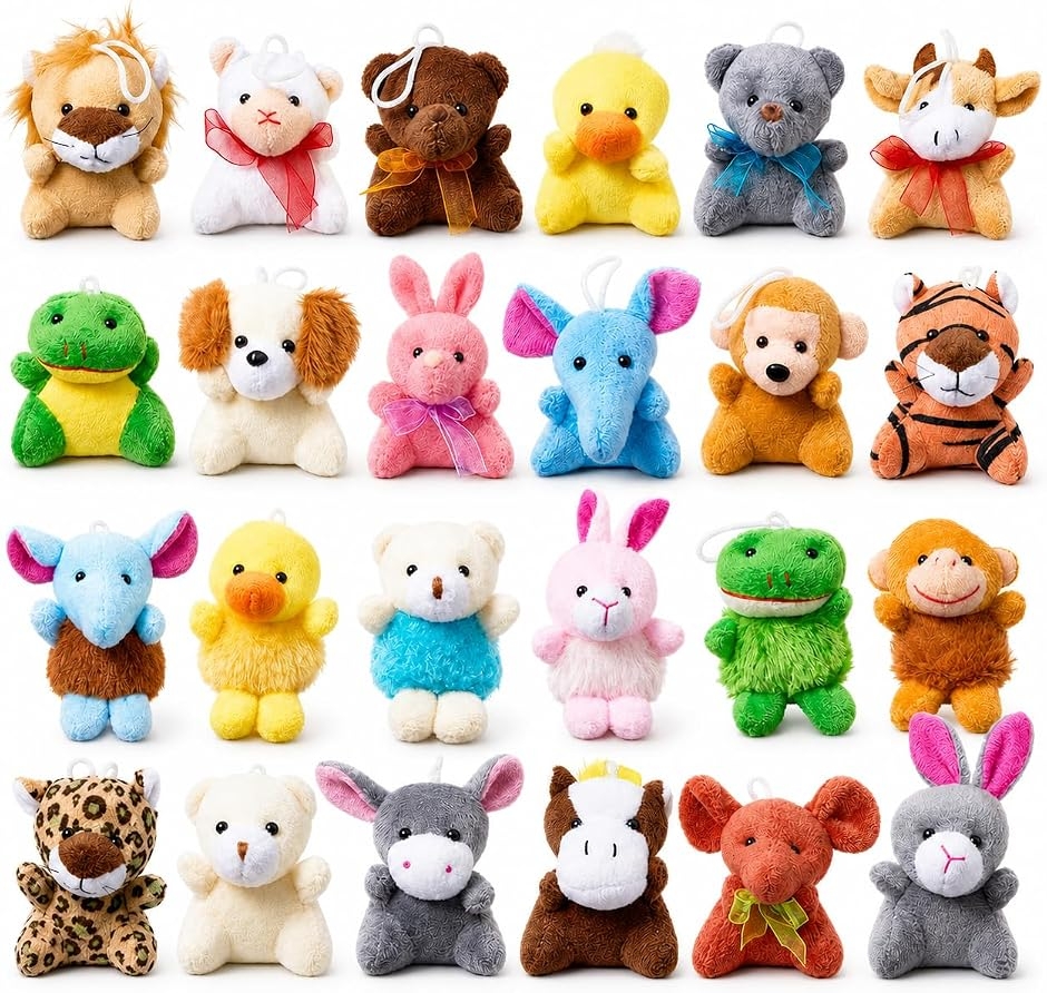 動物 ぬいぐるみ キーホルダー カプセルトイ おもちゃ 縁日 景品 ミニ 小さい (動物24種,  高さ約6〜8cm、幅約5〜8cm)