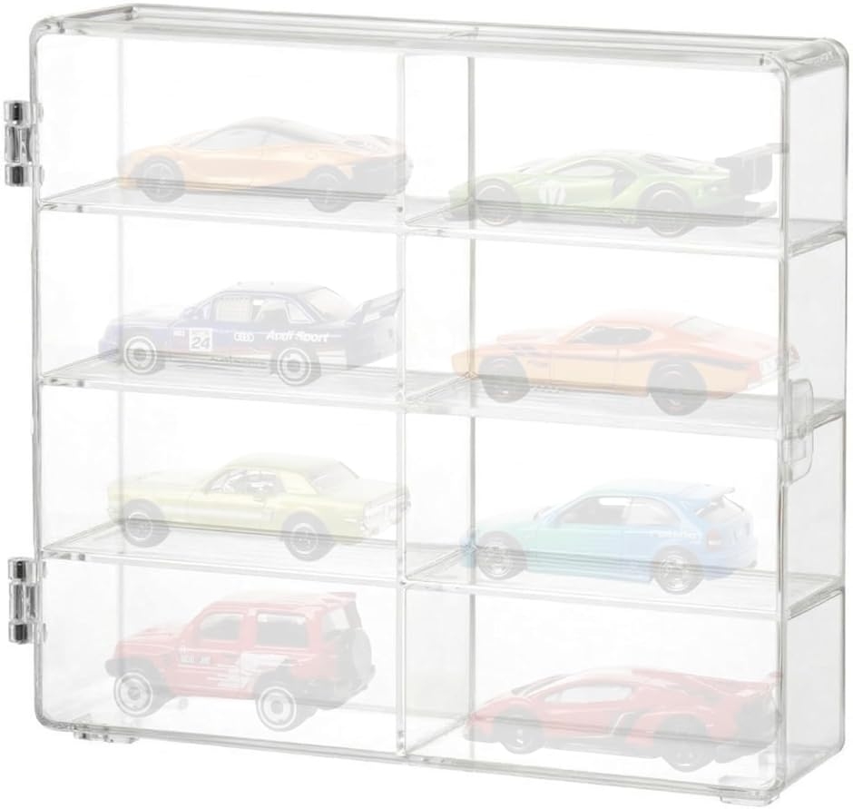 互換 トミカ用 収納 ケース ミニカー 1/64 透明 コレクションケース 防塵ロック扉 積み重ね おもちゃ収納 (クリア,  8台収納)