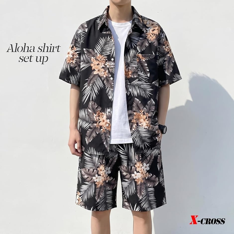 クロス 夏 セットアップ メンズ 涼しい ストリート カジュアル アロハ