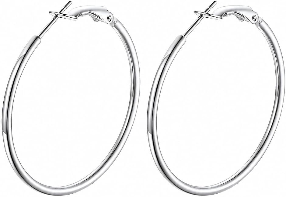 ピアス 金属アレルギー対応 シルバーピアス フープピアス 大きめ (４ｃｍ　巾着袋付き,  小)