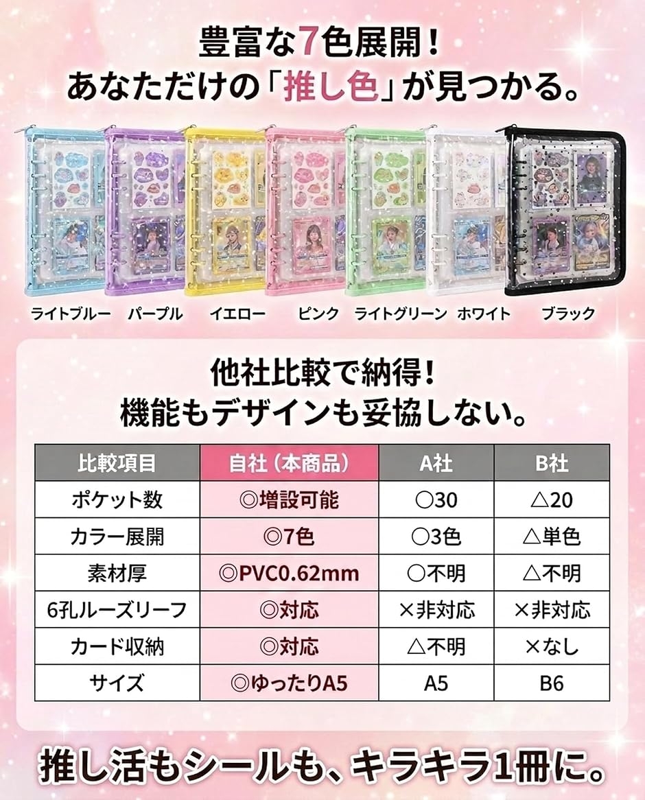 50枚入りA5 6穴 リフィル 2分割 透明 トレカ収納 チェキ カード ミニ