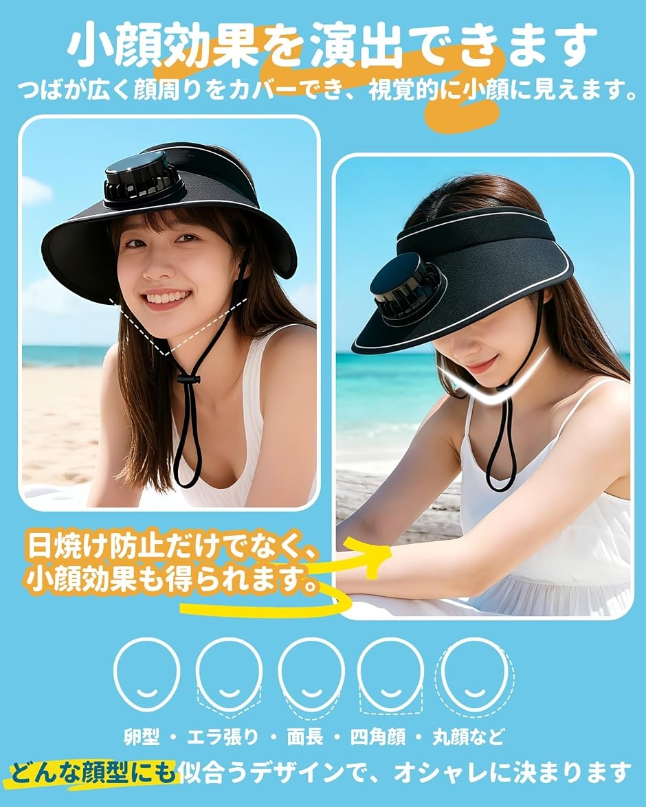 ソーラーファン付き帽子UPF50+UVカット・25時間冷たさ持続・13.5cm超広つば小顔効果 (ブラック, 47cm〜57cm) 関連画像2