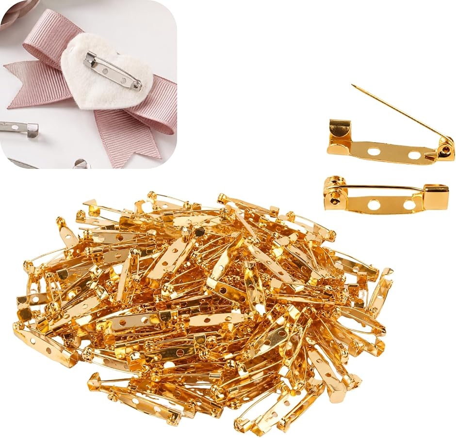 ブローチピン ケース付き アクセサリー 手芸 DIY 工作 手作り パーツ ハンドメイド (ゴールド,  40mm(100個入り))