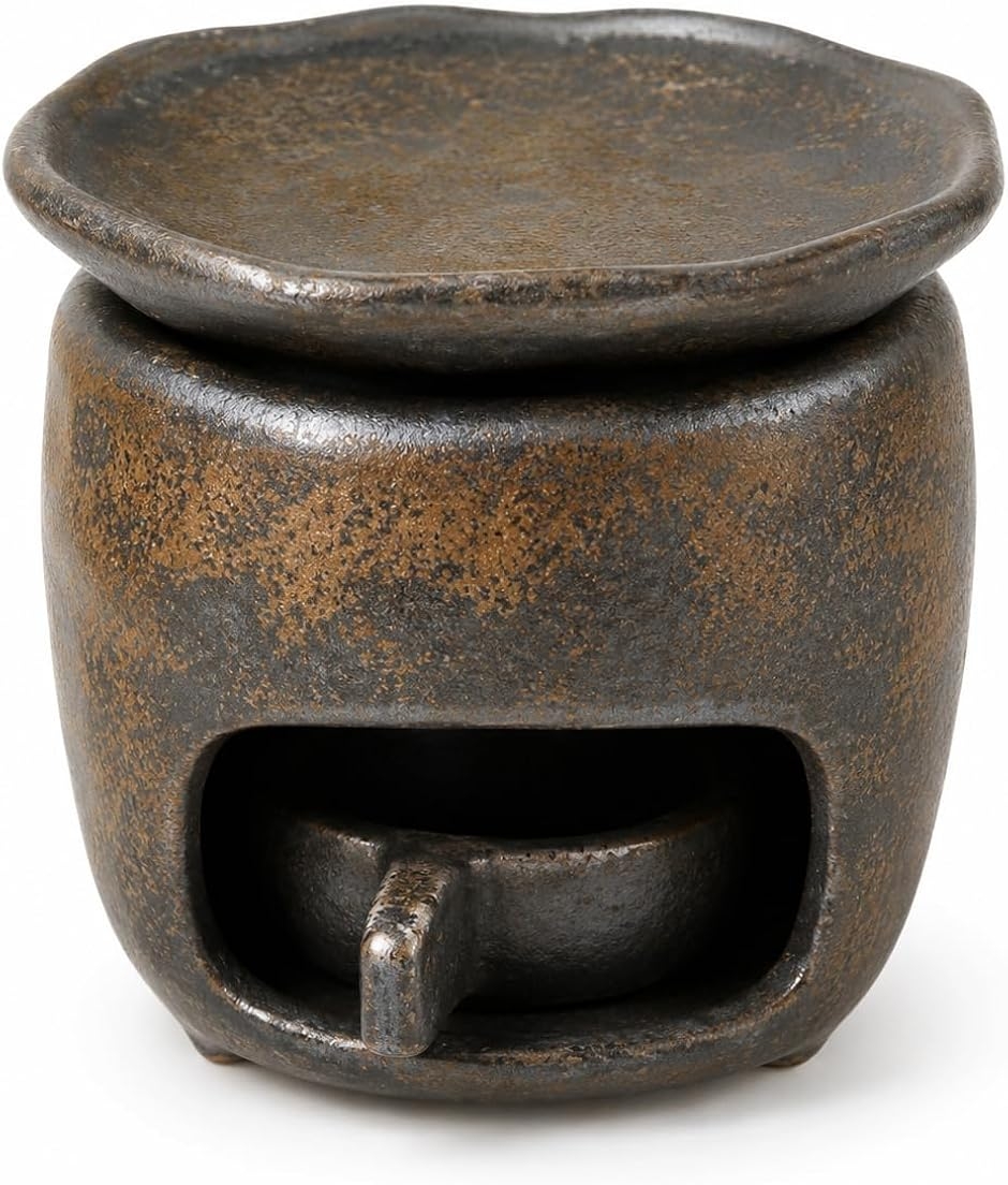 茶香炉 おしゃれ 陶器 アロマポット キャンドル式 茶葉用 お茶の香り 和モダン インテリア リラックス (ブラウン,  ワンサイズ)