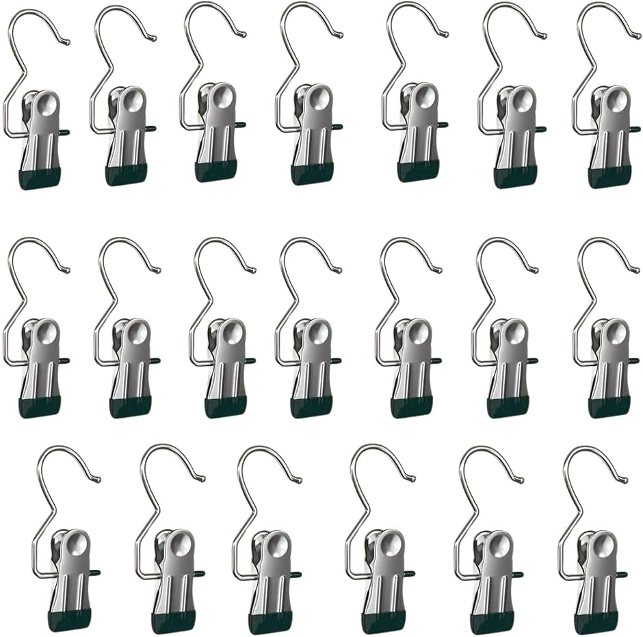 HOTQ クリップ 洗濯バサミ フック付き ステンレス 跡がつかない 洗濯ばさみ 強力 吊り下げ (黒,  11.5 センチメートル)