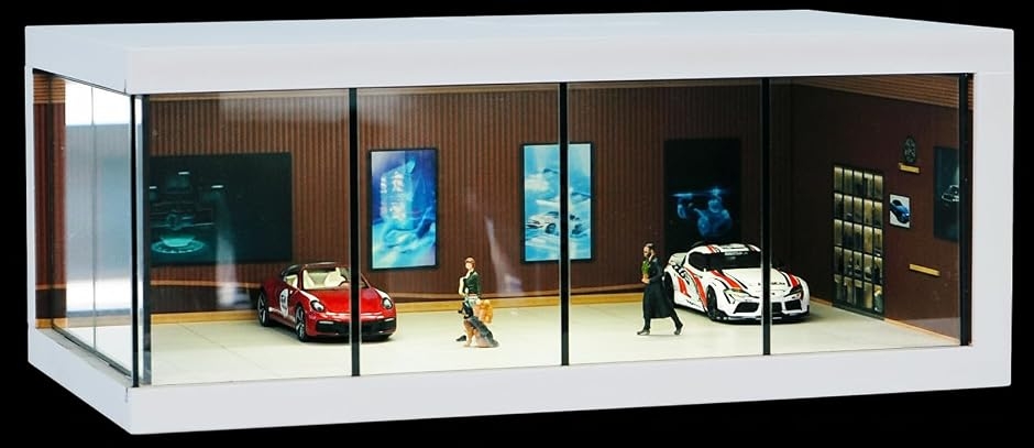 ミニカー　ガレージ　ジオラマ　ショーケース　ショールーム　間接照明　2色LED 1/64 ミニカー ジオラマ ショールーム ブラウン 駐車展示場 ガレージ