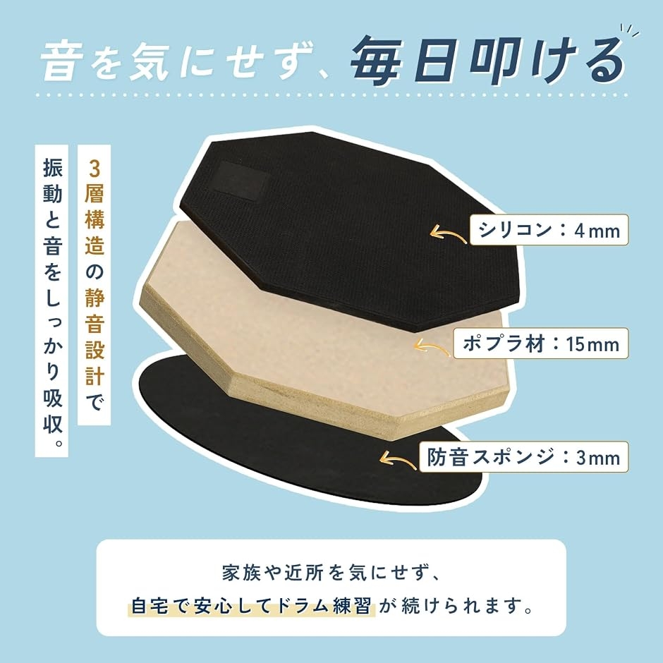 ドラム 練習パッド ドラムパッド ラバー製 高弾性 静音 自宅練習 取付