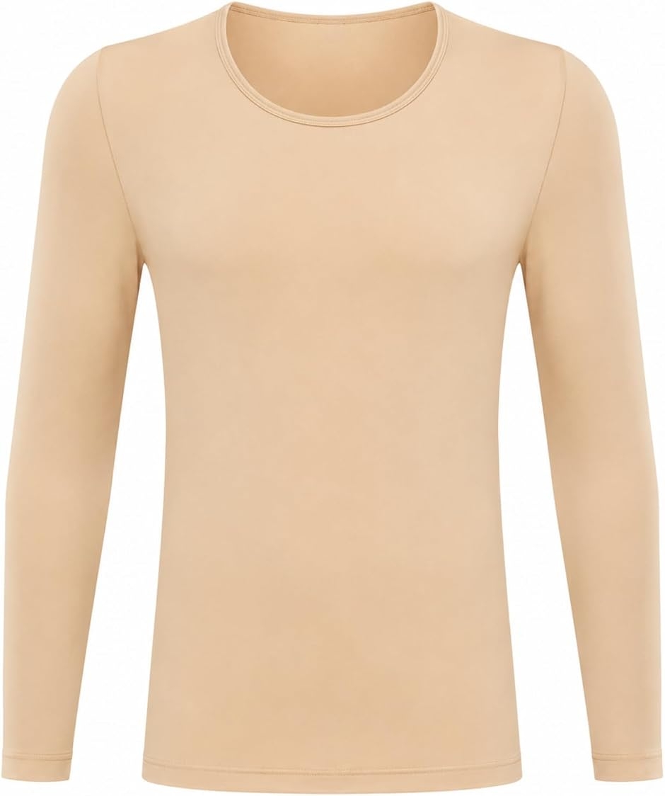 メンズ コスチューム インナー 上のみ 薄手 長袖 肌着 発熱 保温 シームレス (ベージュ, 2XL)