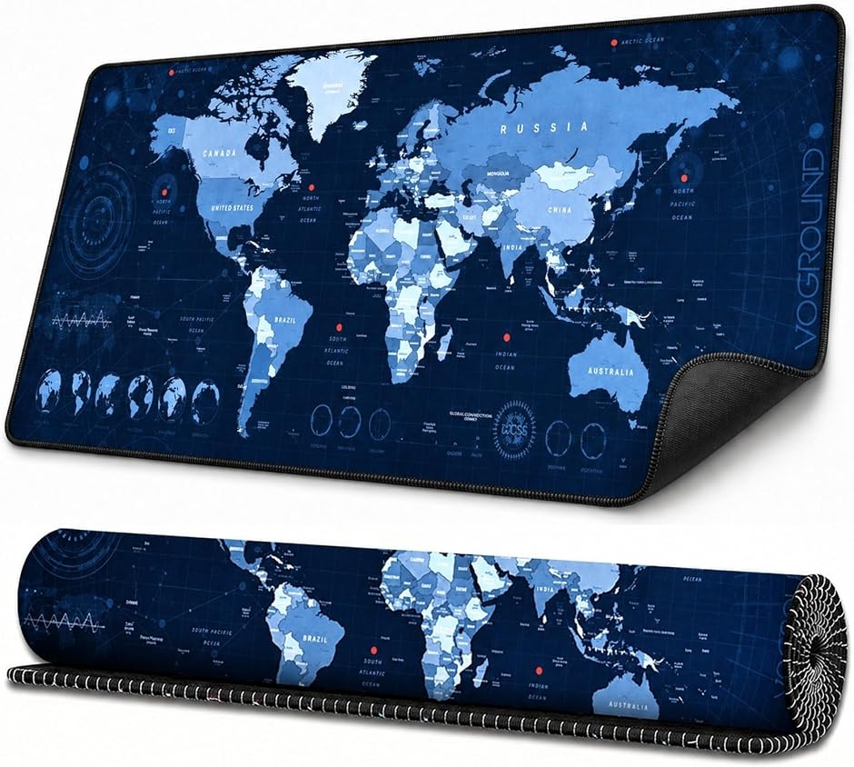 世界地図 マウスパッド 大型 デスクマット 3mm厚 防水 滑り止め ゲーミング オフィス (ブルー, 80x30cm-3mm)