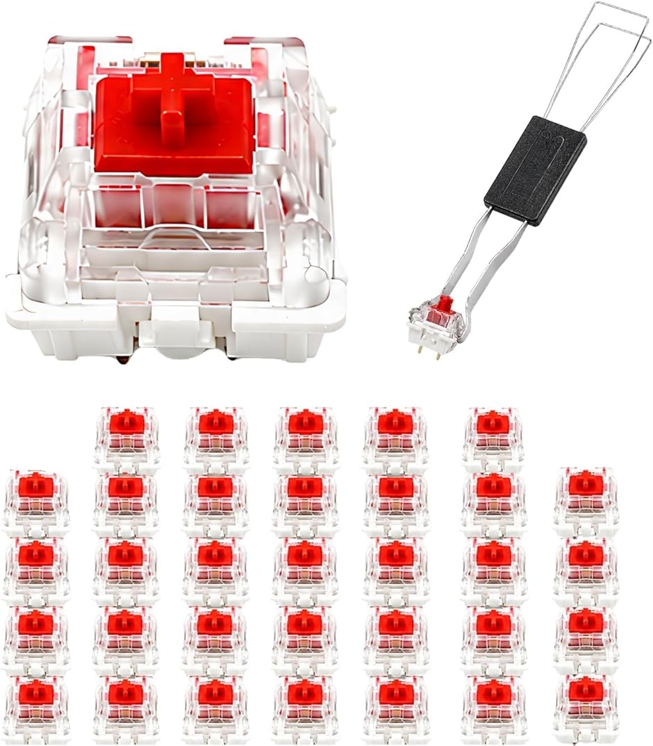 キースイッチ ゲーミングキーボード キースイッチプラ—付き 35個 70個 スイッチ交換 (赤軸キースイッチ35個+キースイッチプラ—1)