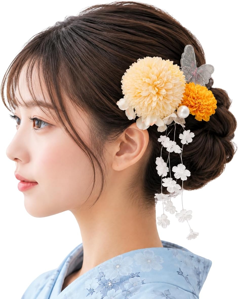 日本企業浴衣用髪飾り 5点セット レディース 簡単着脱 蝶 花 夏祭り