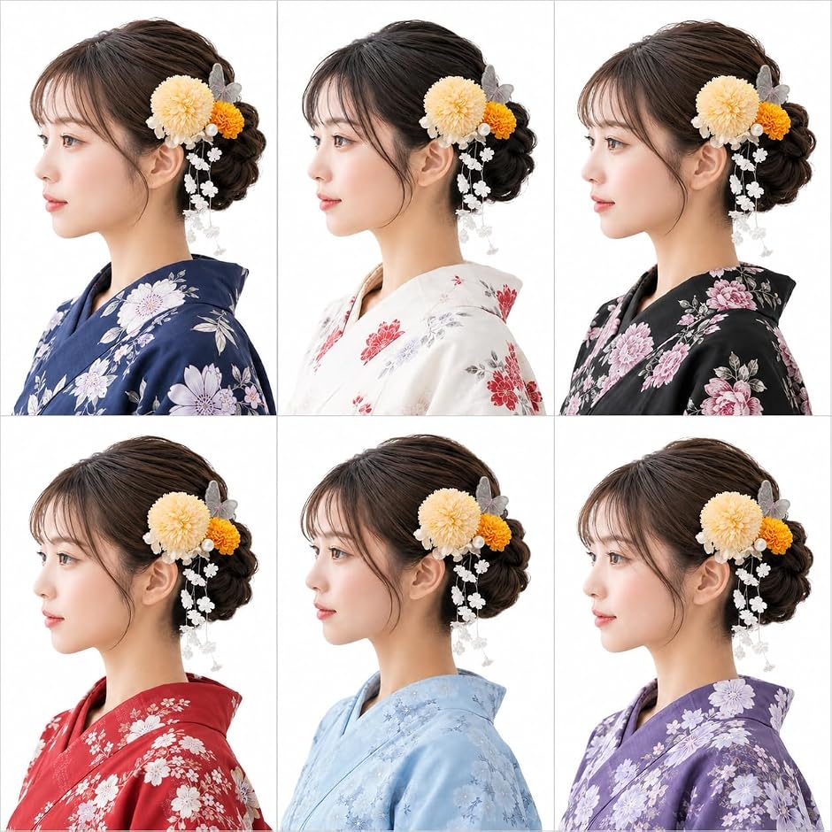 【限定値下げします！】浴衣5点セット ※髪飾り付き 1〜2日発送 日本企業浴衣用髪飾り 5点セット レディース 簡単着脱 蝶 花 夏祭り