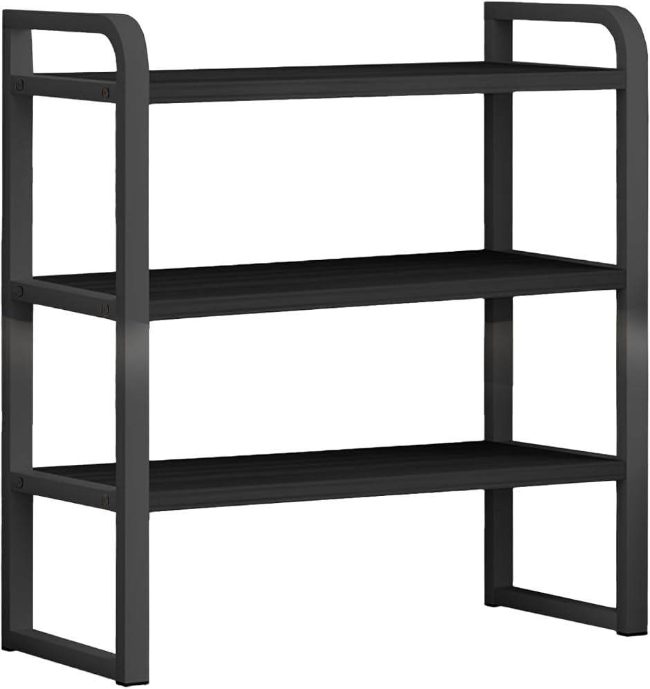 卓上ラック デスク キッチン 机上収納 (ブラック,  30cm 3段)