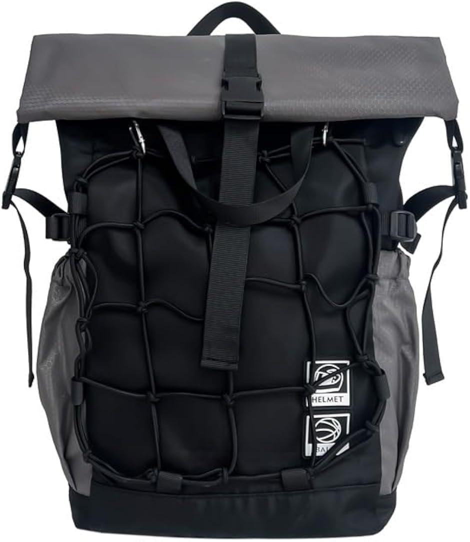 リュック 大容量 バスケットボール 7号球収納可 ヘルメットバッグ ロールトップ 軽量 (グレー,  ミディアム)