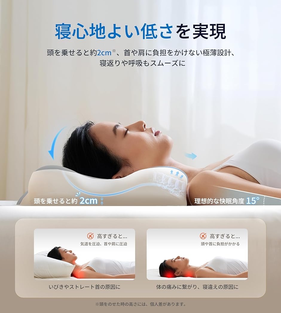 02安眠枕 低い枕 低め 低反発 首が痛くならない 極低2cm 3D立体構造薄い枕 高さ