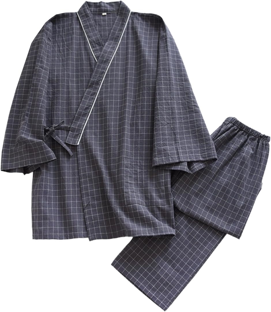 いつもの日々に 介護 パジャマ 前開き 入院準備 上下セット 綿100% 甚平風 ねまき (グレー, XL)