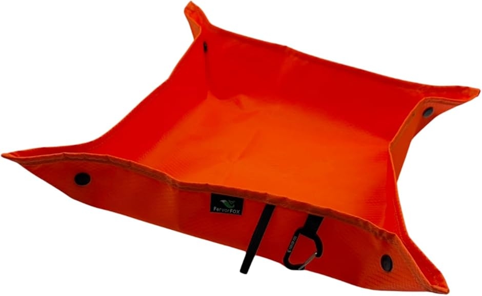 アウトドアマット コンパクト カラビナ付 レジャーシート ソロキャンプ 登山 便利 軽量 物置き トレー (オレンジ)