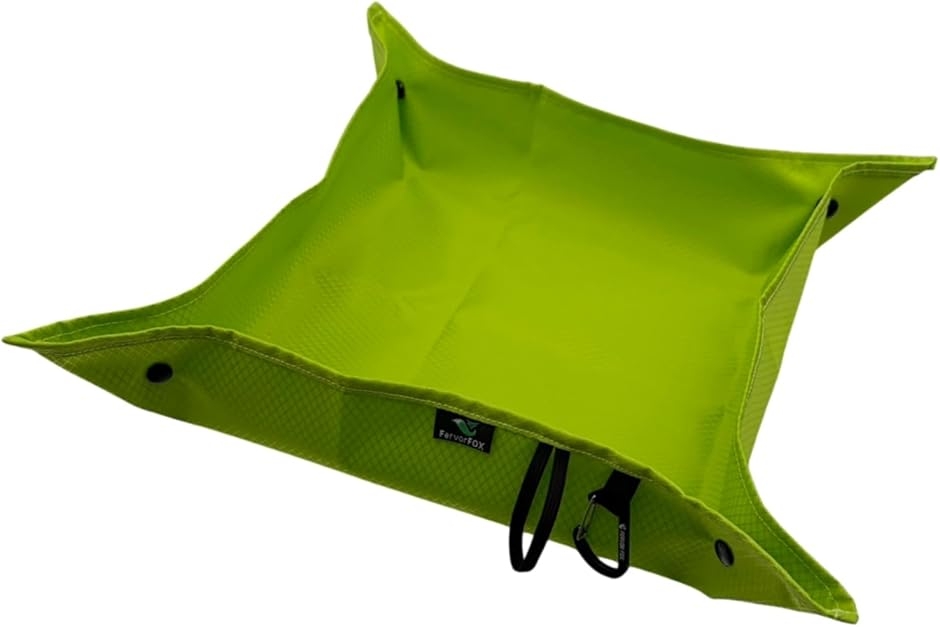 アウトドアマット コンパクト カラビナ付 レジャーシート ソロキャンプ 登山 便利 軽量 物置き トレー (グリーン)