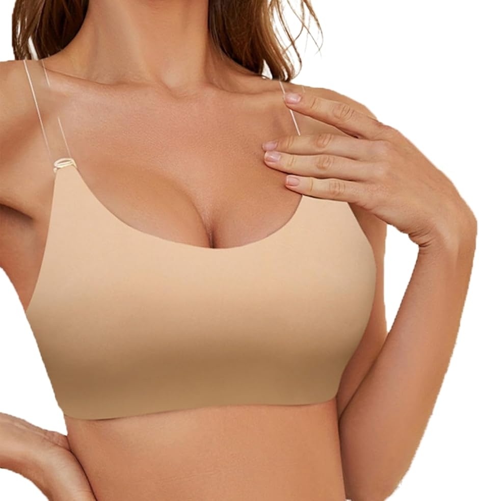 ファンデーション ブラトップ 透明 ストラップ 見せない インナー バックレストップ (ベージュ,  LL)