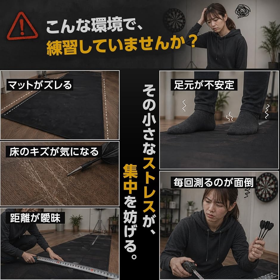 ダーツマット スローライン付き 260cm 公式距離対応 (ブラックxネオン