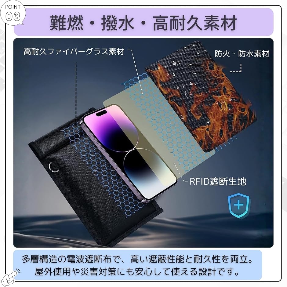 電波遮断ポーチ スキミング防止 防炎防水 GP...の詳細画像5