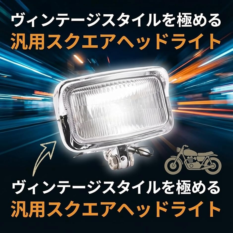 バイク用 スクエア ヘッドライト 汎用 12V ヴィンテージ レトロ
